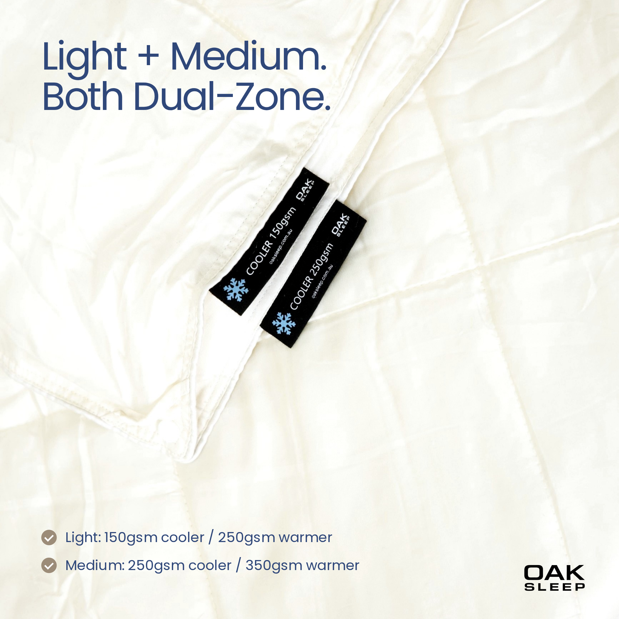 Stacked light and medium quilts