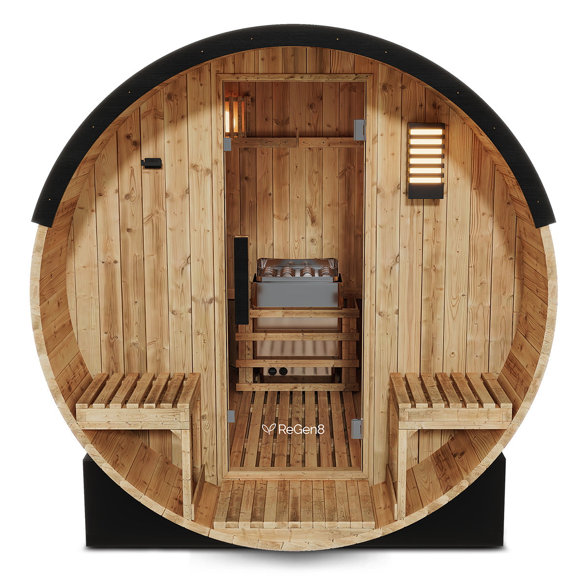 ReGen8 Venturo barrel sauna front porch