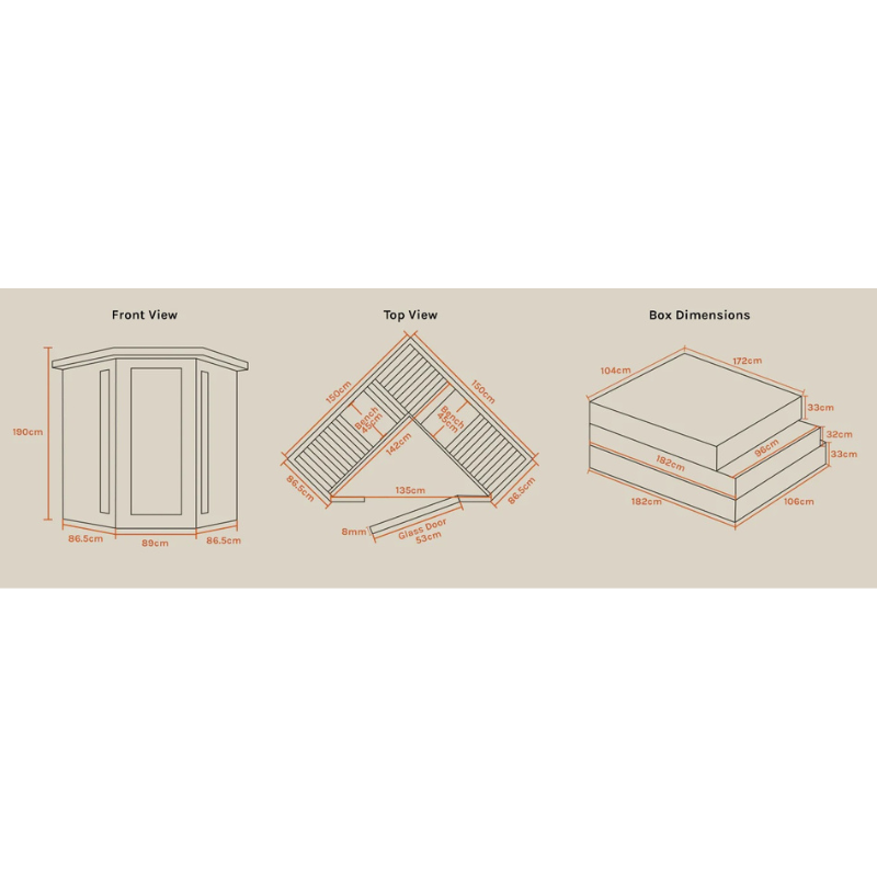 Regen8 Quadro Corner Sauna Measurements
