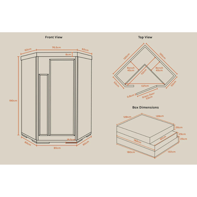 ReGen8 Duo Measurements Corner Infrared Sauna