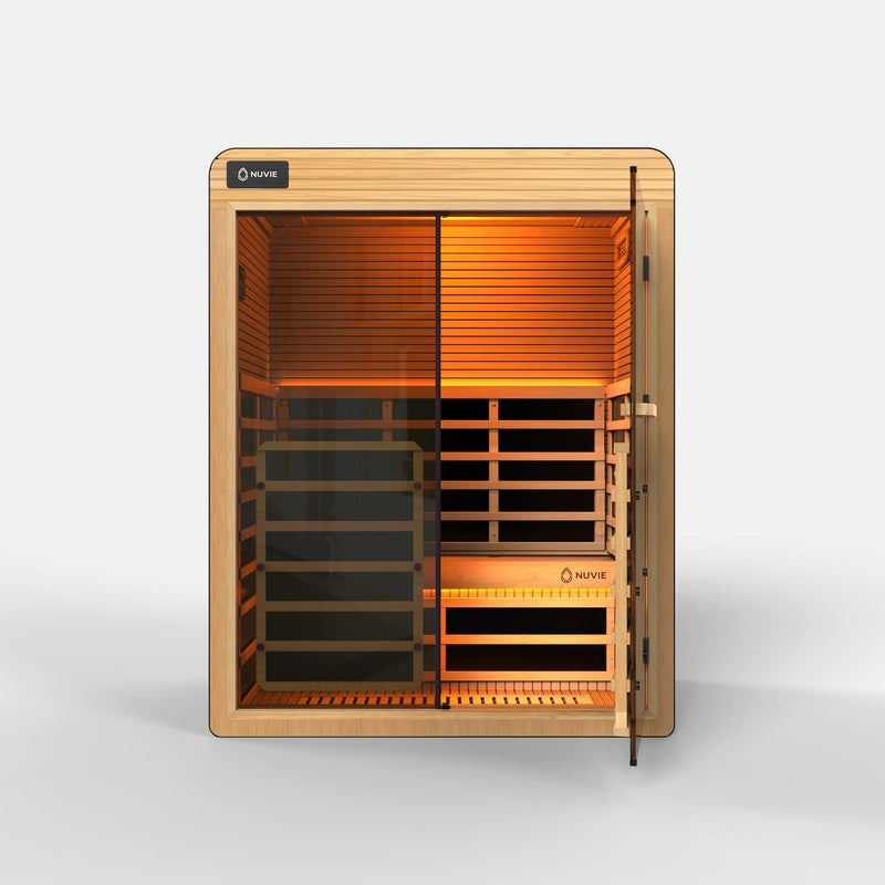 nuvie-arc-2-person-indoor-infrared-sauna-front-door-open