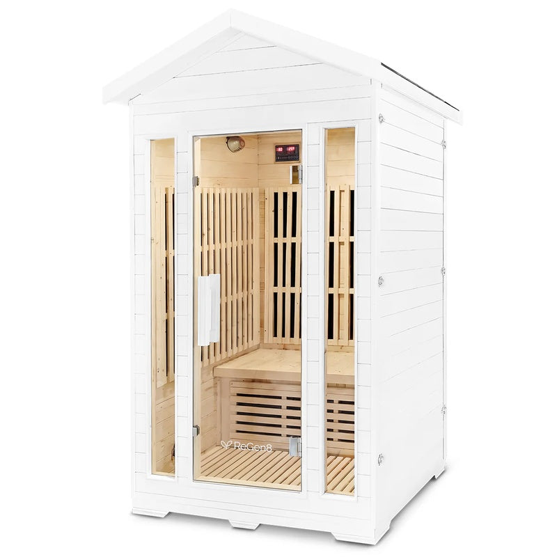 regen8-duo-outdoor-2-person-infrared-sauna-white-side-angle-door-open