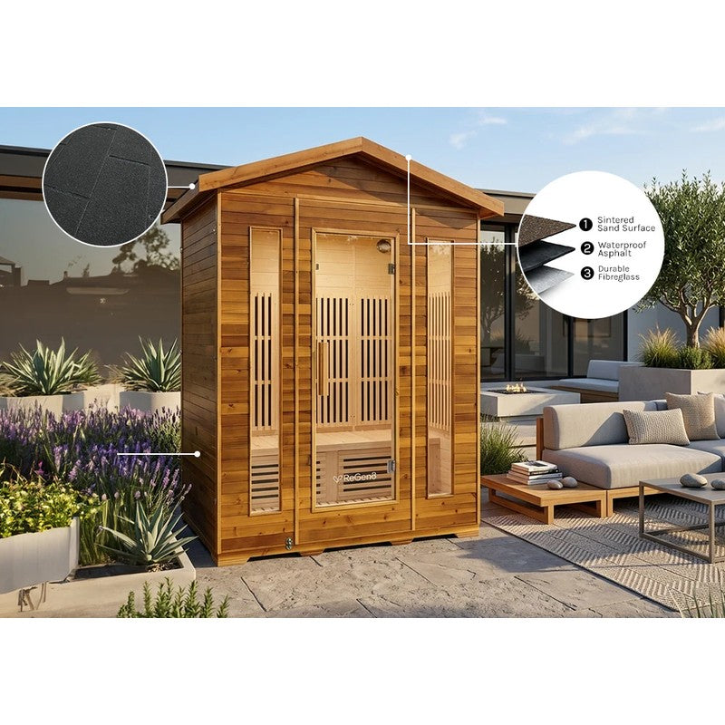 regen8-quadro-outdoor-4-person-infrared-sauna-natural-engineered-roof-lifestyle