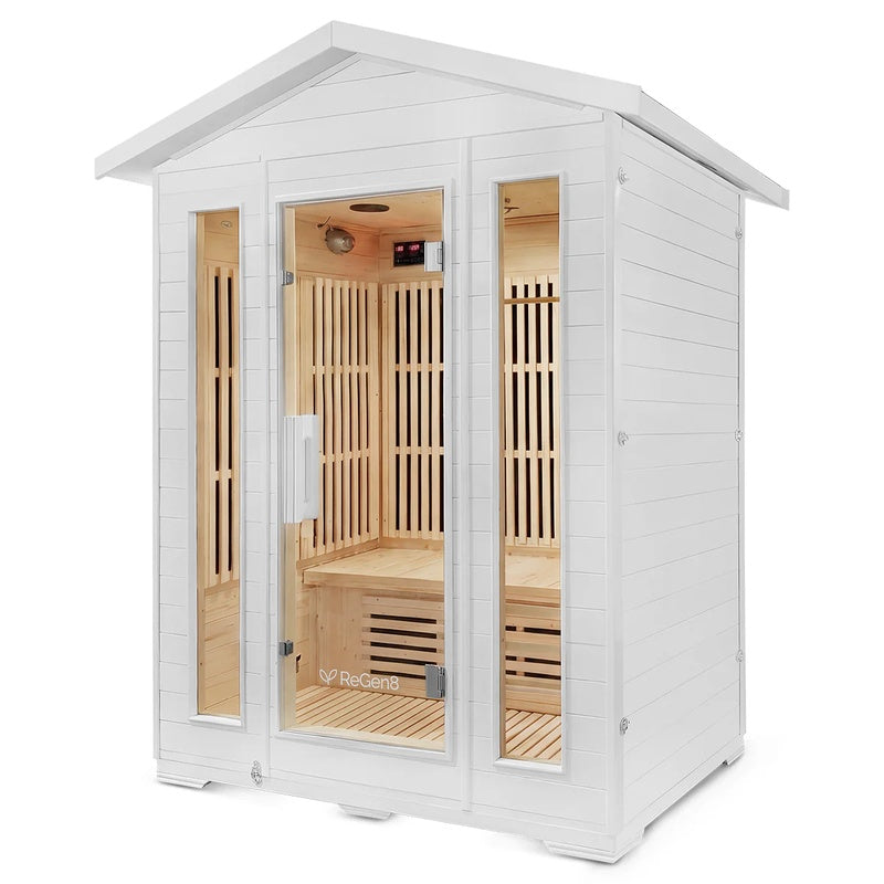 regen8-trio-outdoor-infrared-sauna-white-3-person-side-angle-door-closed