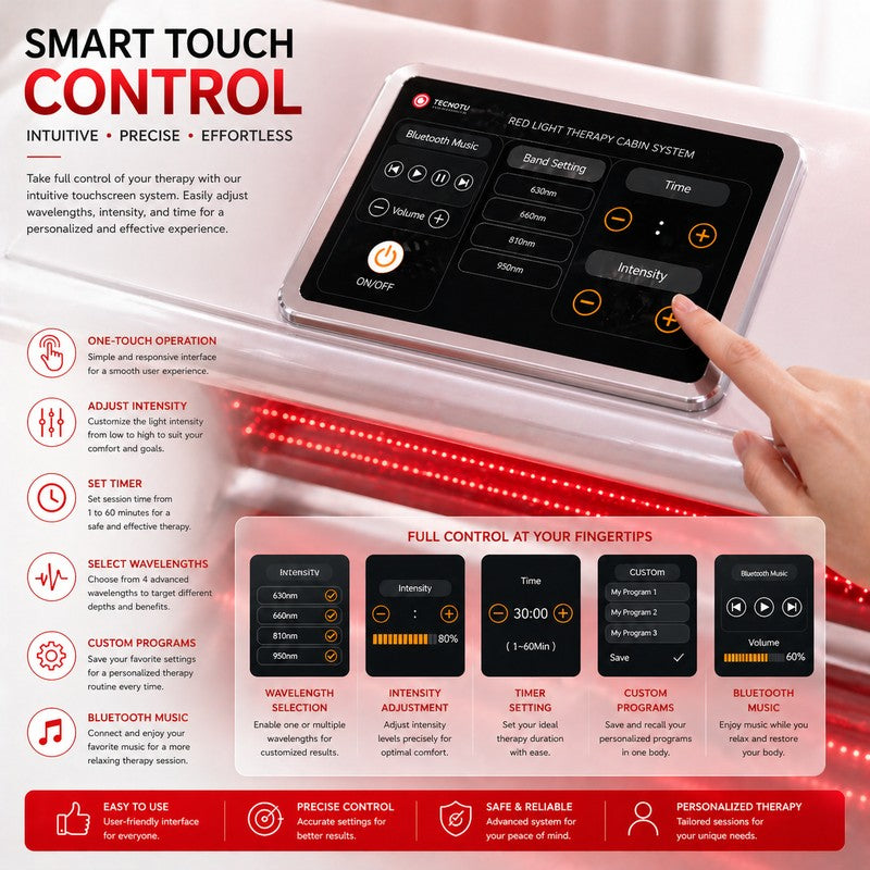 tecnotu-redlux-red-light-therapy-bed-smart-touch-control-bluetooth-timer-intensity