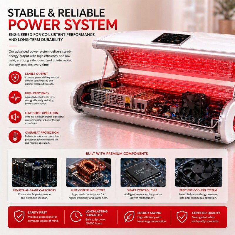 tecnotu-redlux-red-light-therapy-bed-stable-reliable-power-system-components
